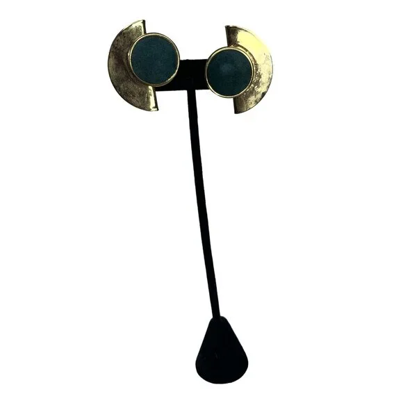 Gold Toned Half Moon & Green Clip On Earrings NWT VTG Sears Roebuck? 1980s - Picture 3 of 13